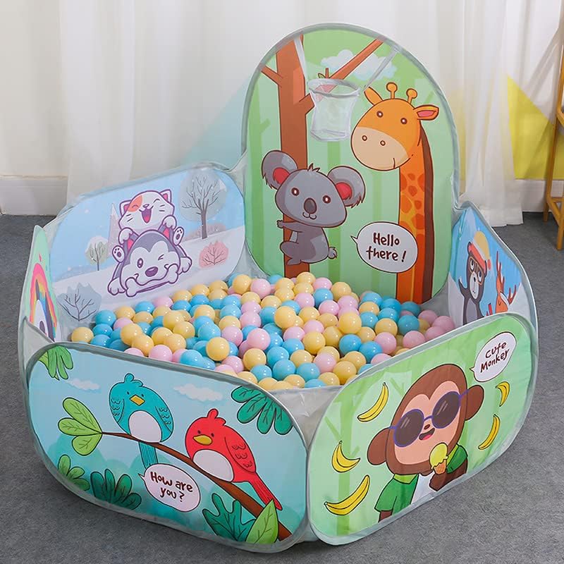 Image of BabyGo Kids Jungle Basketball Ball Pool for Kids, Play Tent House for 2+ Year Old Girls and Boys, Ball Pit for Kid, Spacious, Lightweight, Portable & Easy to Set Up, (Green) (with 30 Balls)