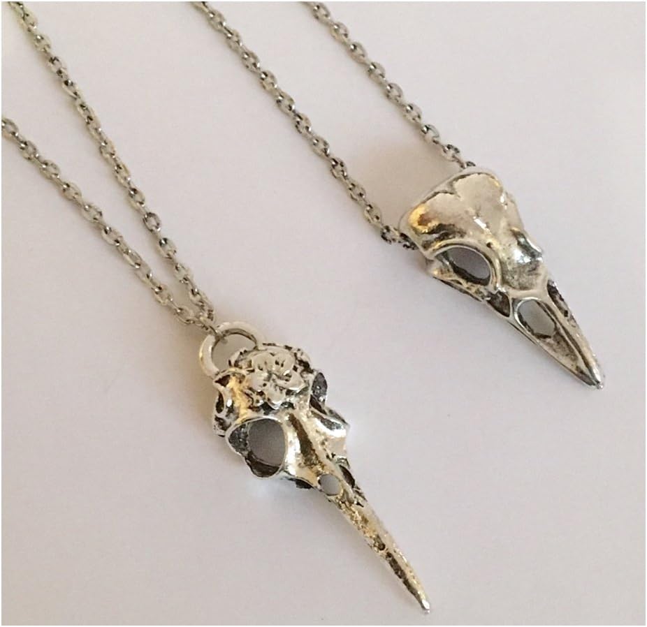 AnnaKJewels Set of 2 Bird Skull Necklaces, Hummingbird Skull Necklace, BFF Necklaces