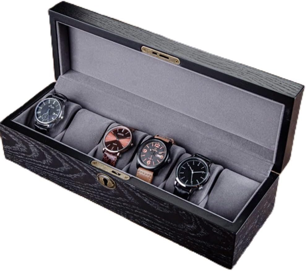 20 Slots Black Wooden Watch Boxes Storage Organizer Box Wood Layer Mechanical Lock Jewelry Display Case Gift