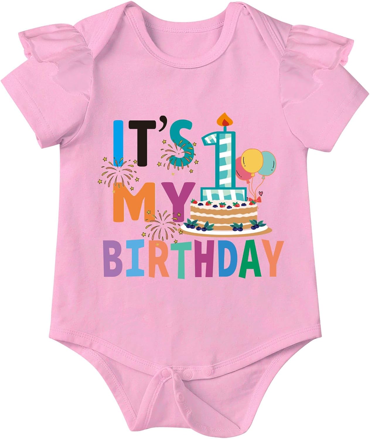 Baby Girl It's My 1st Birthday Bodysuit Outfit Infant One Year Old Happy Birthday Party Tops Shirt Gift Ruffled