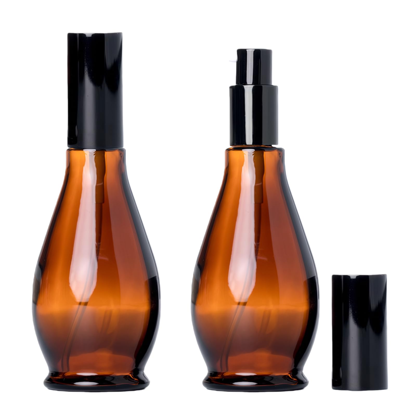 UPSTORE 2Pcs 100ml/3.4oz Amber Glass Lotion Pump Bottles Travel Size Pump Dispenser Cosmetics Containers Bottle Jar with Black Pump for Essential Oil Foundation Cream Shampoo-image-39