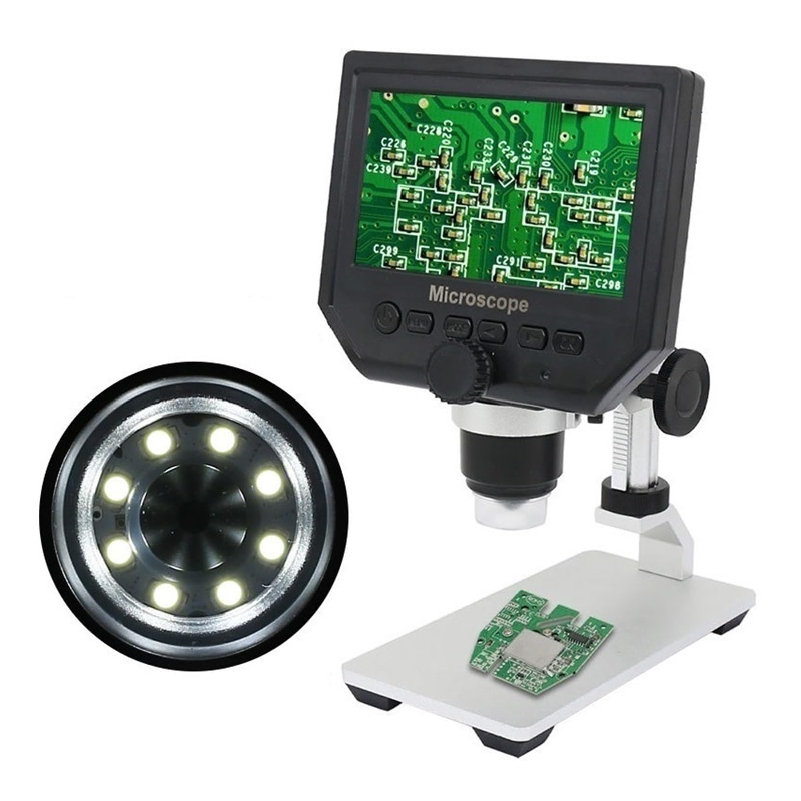 Mikroskop Mikroskop Cyfrowy Stojak Ze Stopu Aluminium 4.3 Cala HD LCD Mikroskop Do Lutowania Wideo Mikroskop Do Naprawy Telefonu(Microscope A)