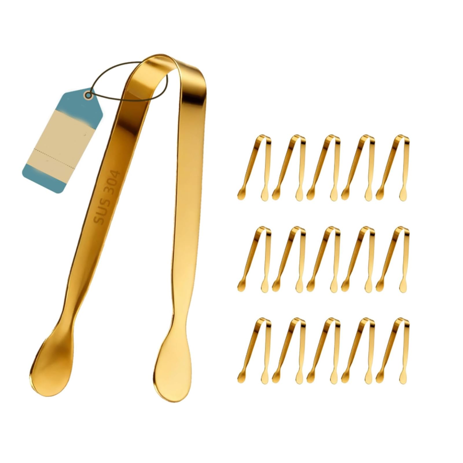 LUCKGONI Pack of 16 Nonrust Steel Ice Tongs Glasses Gleaming Ice Clip for Bucket With Ergonomic Handle and Nonslip Design