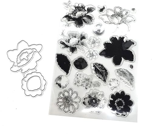 Miniatura 1 de Juego de sellos y troqueles de flores para hacer tarjetas, sellos transparentes y troqueles de corte de metal para álbumes de recortes, suministros