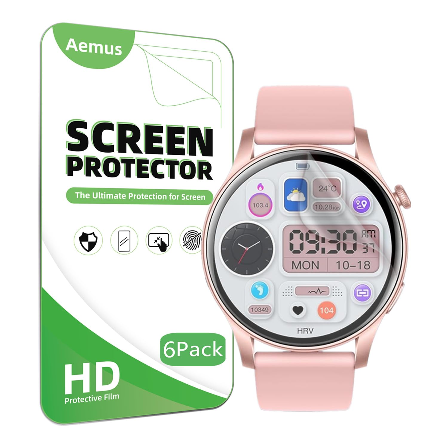 Aemus Screen Protector Compatible for VKAROOD Smart Watch 1.43" (6 Pack) KC88 Smart Watch Full Coverage Clear TPU Soft Film