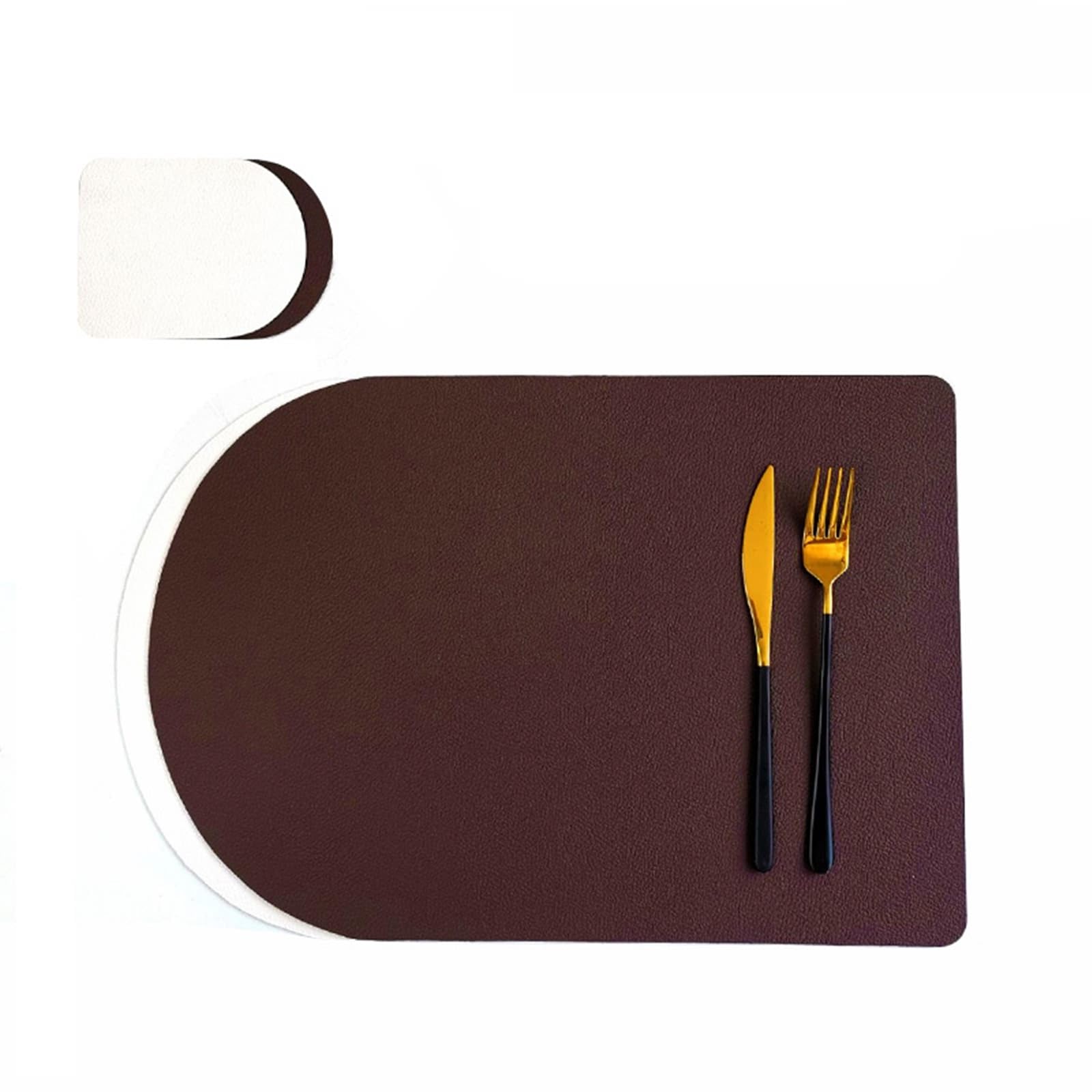KnSam Juego de 6 manteles individuales navideños con posavasos, ovalados, 30 x 44 cm, piel sintética, modernos, reversibles, bicolor monocolor, posavasos de mesa, café blanco, para cocina y