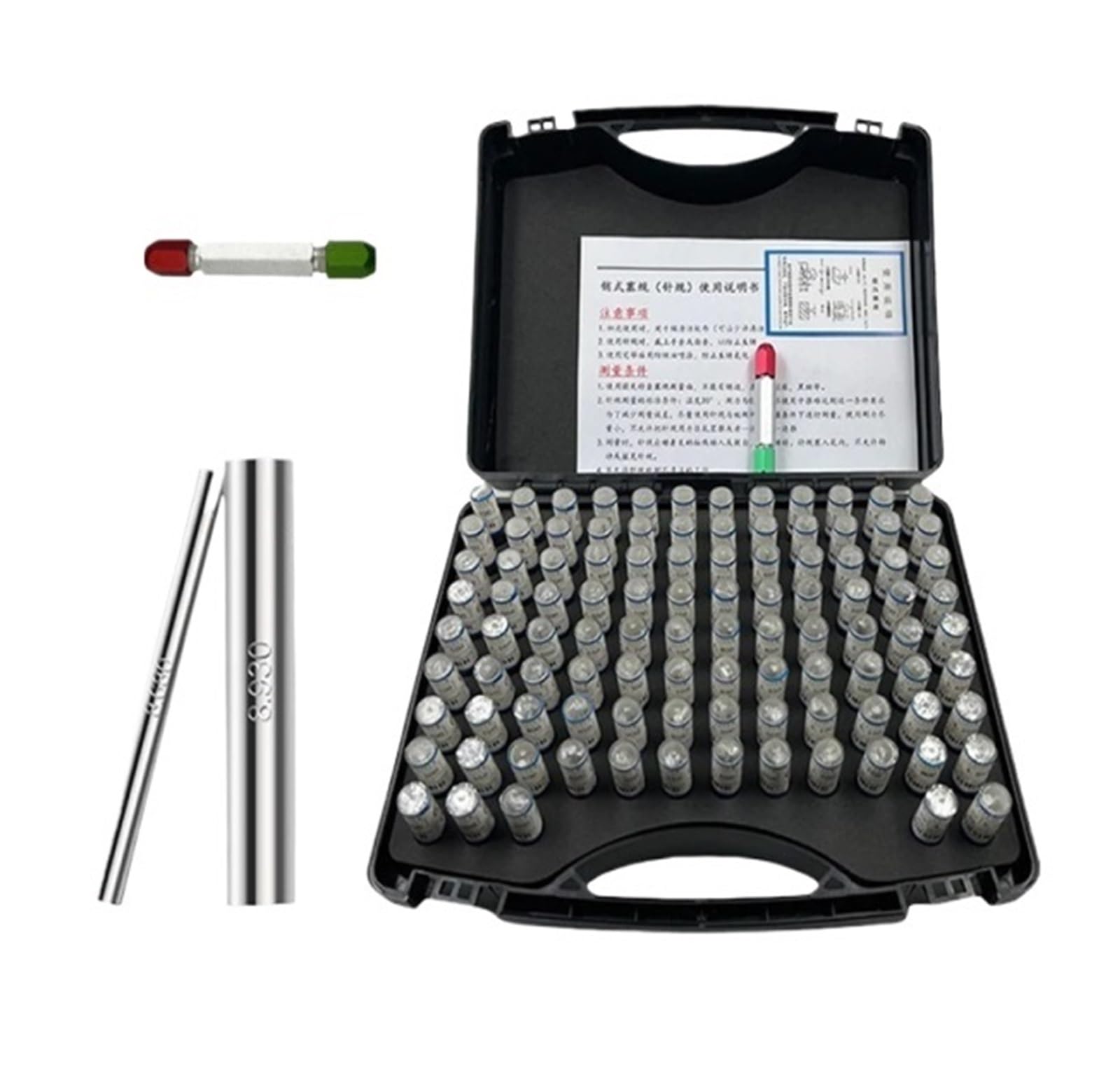 Zestaw suwmiarki 5,00-10,00 mm, 101 sztuk, podziałka 0,01/0,05 mm, precyzyjny zestaw wskaźników stalowych szpilek, niestandardowy kaliber (9,00-10,00 mm 101 szt.)