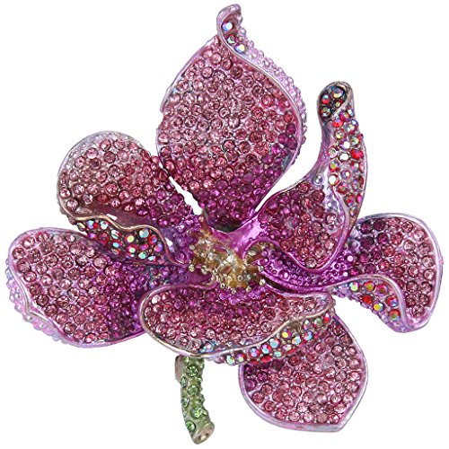 EVER FAITH Women's Austrian Crystal Orchid Flower Petal Brooch Pink Gold-Tone