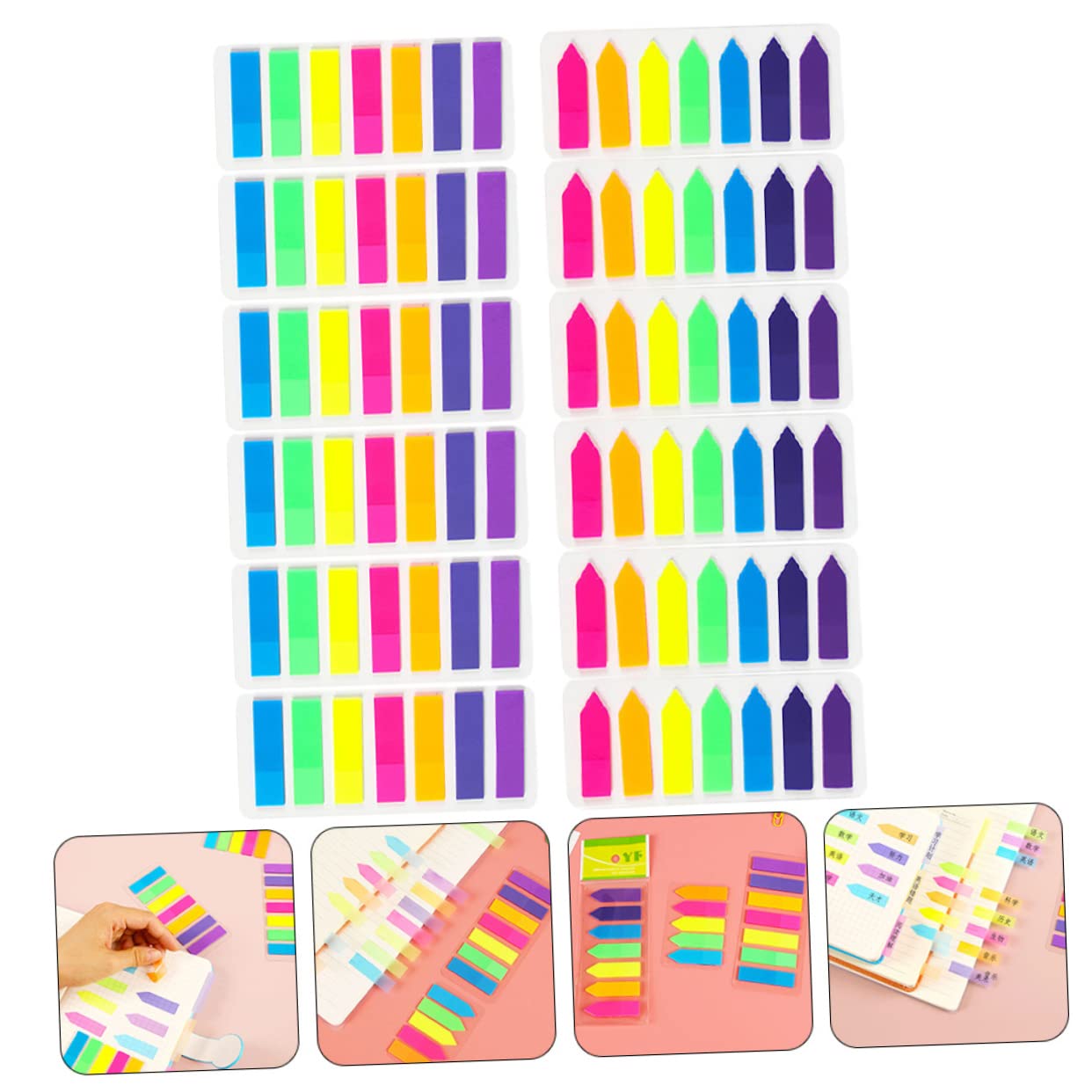 NUOBESTY 36sätze Farbige Sticky Tabs Wasserdichte Index-tabs Für Bücher Notizen Und Dokumente Selbstklebende Markierungsstreifen Für Schule Und Büro Pet-material Stripes Arrow