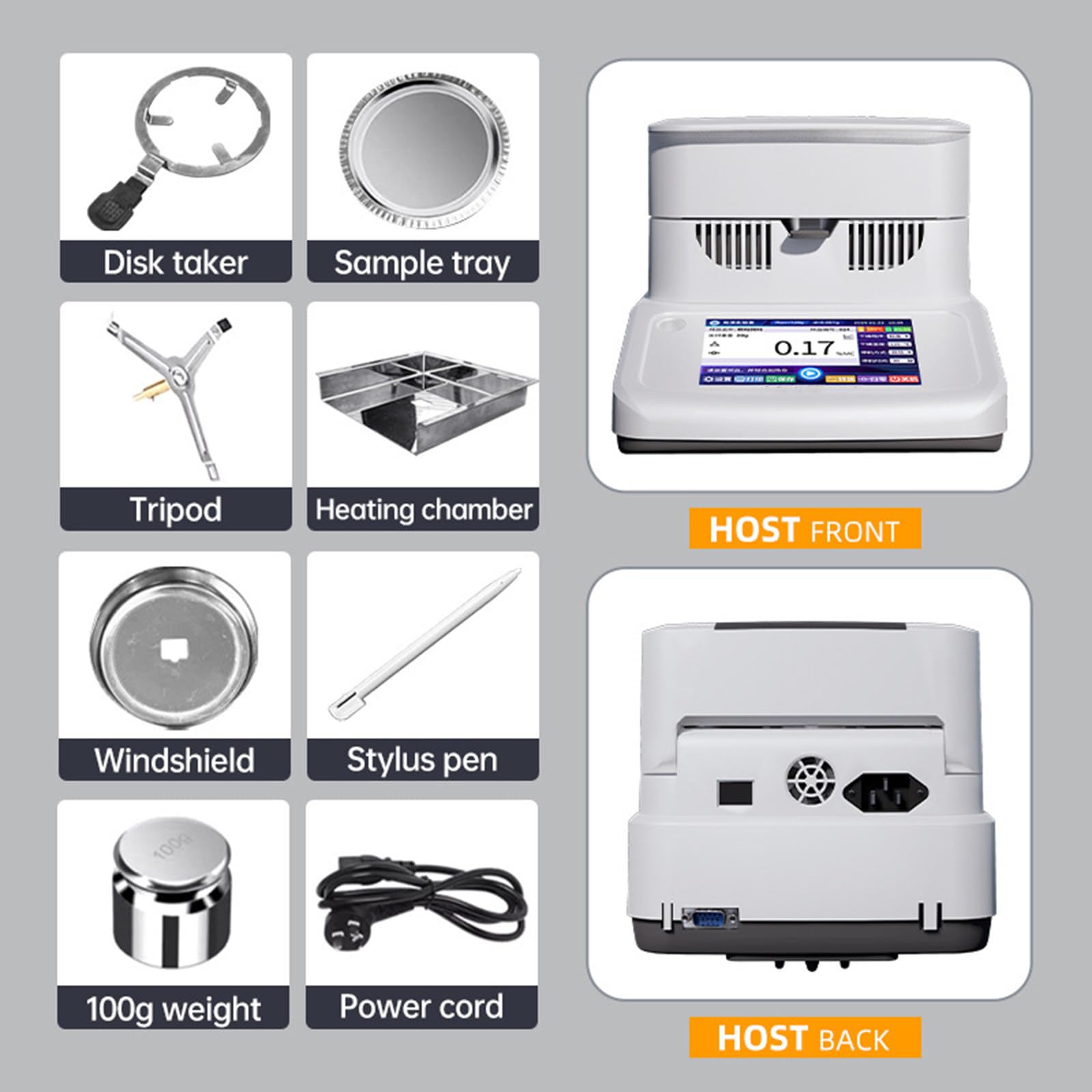 Analizador de humedad, calefacción halógena para pruebas rápidas de humedad, calentamiento de 40 ℃-199 ℃, ajustes de tiempo de 1 a 99 minutos, precisión de 0,002 g para granos, té, cartón