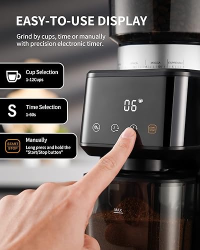 Miniatura 3 de SHARDOR Molinillo de granos de café con rebabas cónicas antiestáticas para expreso con temporizador de precisión, molino de rebabas eléctricas