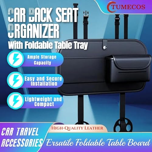 Miniatura 2 de TUMECOS Organizador de respaldo de asiento de automóvil con placa de mesa colgante de piel sintética para automóvil, bolsa de almacenamiento de