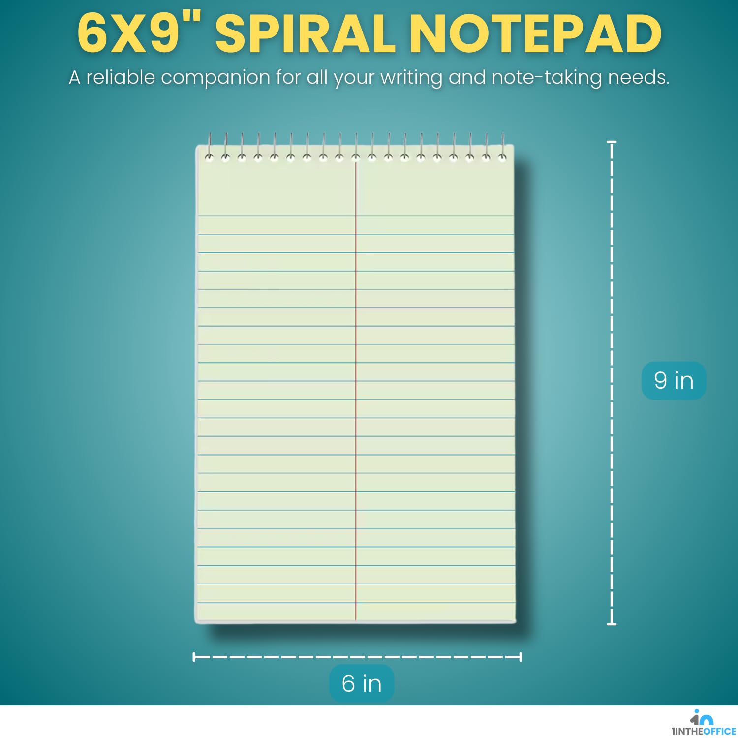 1InTheOffice Steno Pads 6x9, Steno Pads, Spiral Steno Pads, Gregg Rule, Green Tint, 6 x 9, 80 Sheets, 12 Pack - Image 2