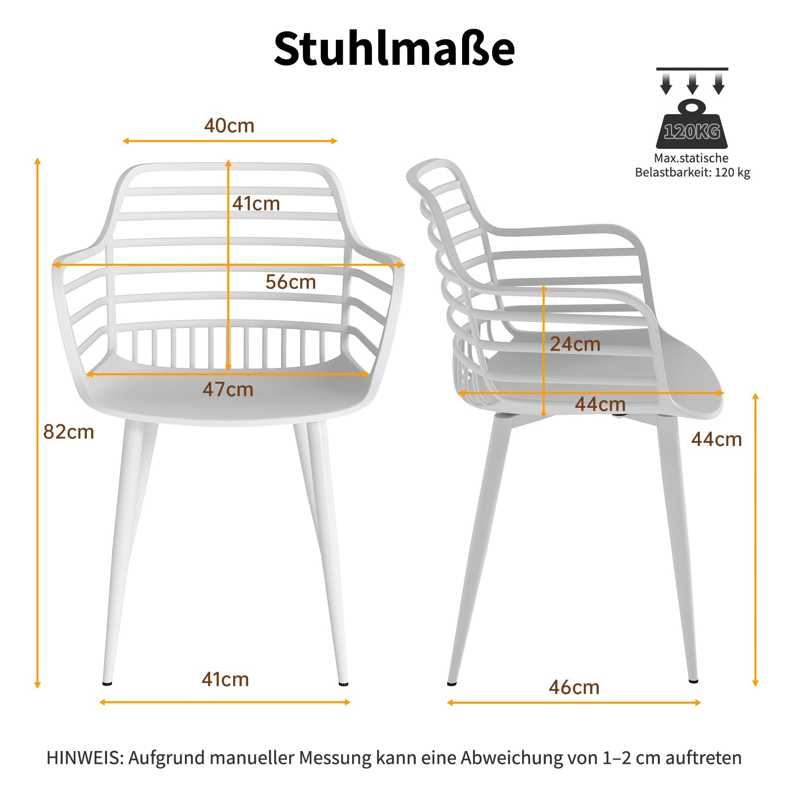 JIJIAN Essgruppe, Runder Weiß Esstisch mit 2 Weiß Armlehnenstühle, Durchmesser 80 cm, für Wohnzimmer, Café, Terrasse, Garten, Empfangsraum