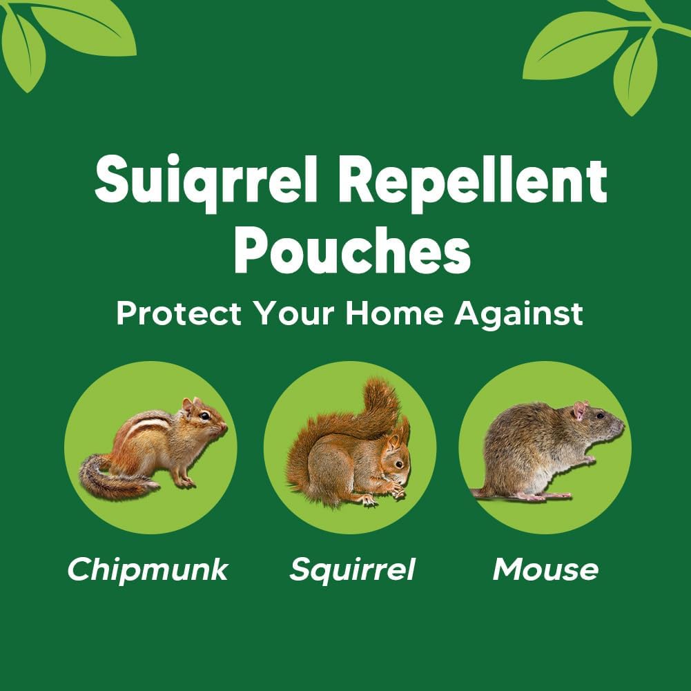 Squirrel Repellent Pouches, Outdoor Chipmunk Repellent, Mint Squirrel Deterrent for Attic/Garden, Keep Squirrels Away from Yard/Bird Feeders/Potted Plants, Safe for Kids & Pets-8P
