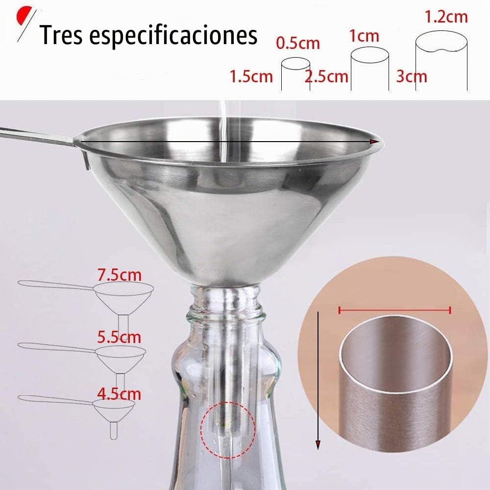 TSKDKIT Embudos de Acero Inoxidable, 3 piezas Embudo de Cocina con Mango Largo Pequeño de Metal, Embudo de Petaca de Acero para Transferir Líquidos y Polvo