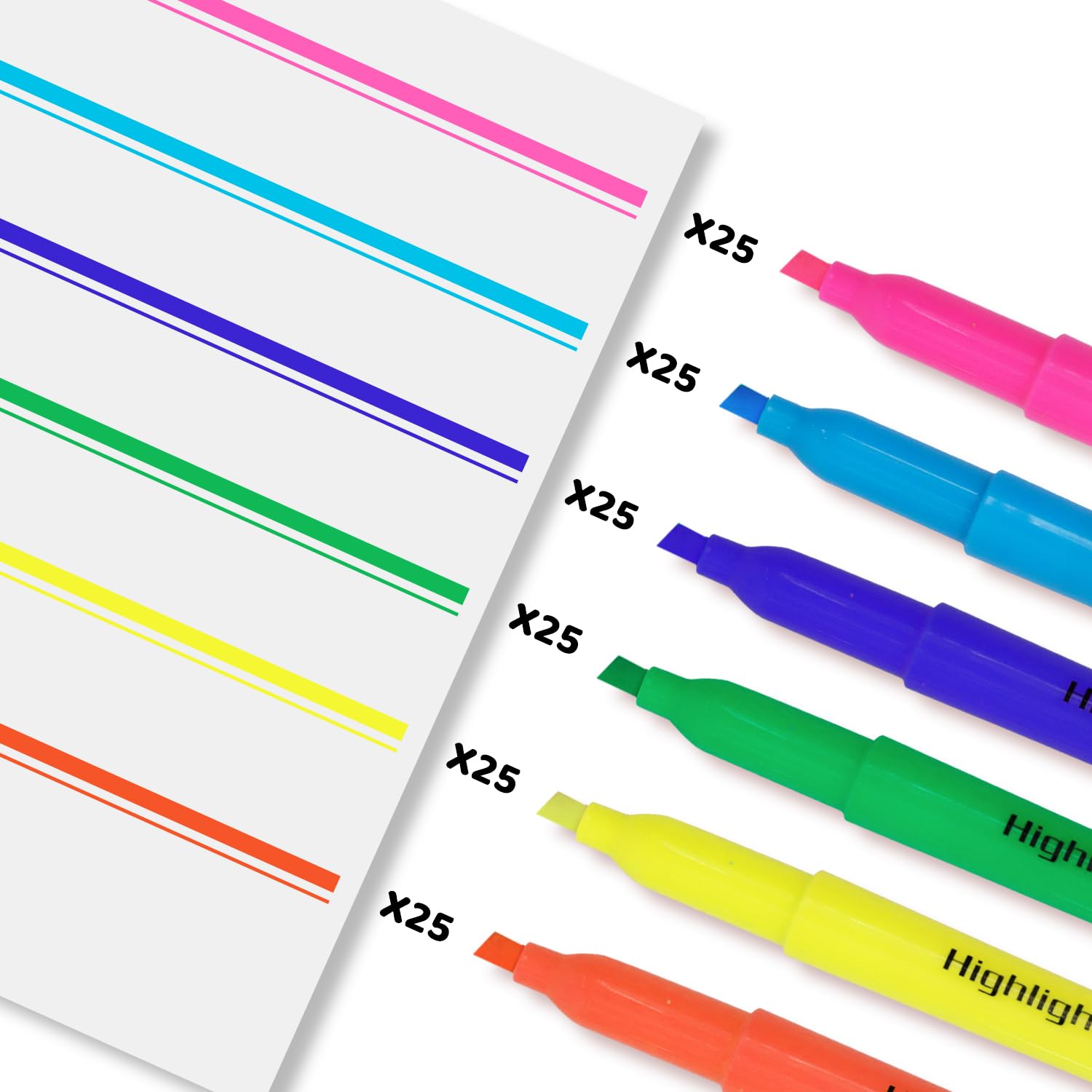 150 Stück Groß-Textmarker – mehrfarbige Textmarker in verschiedenen Neonfarben mit transparenten Hüllen, perfekte Textmarker, Klassenzimmer-Set für Schule, Büro und Studium