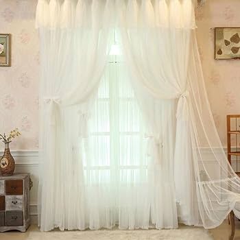 Amazon | 姫系 カーテン 一体型 レースカーテン 二重カーテンレース 白 Amazon | 姫系 カーテン 一体型 レースカーテン 二重カーテンレース 白