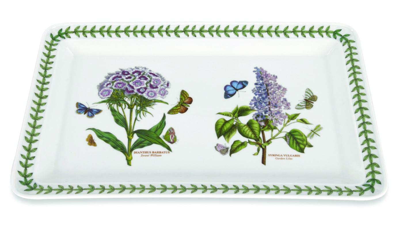 Portmeirion Botanic Garden Rectangular Tray (14.5"x7") - Assorted Floral Motifs - Fine Porcelain with Chip-Resistant Glaze - Dishwasher, Microwave, Freezer, Oven Safe - Stylish Serveware Accents