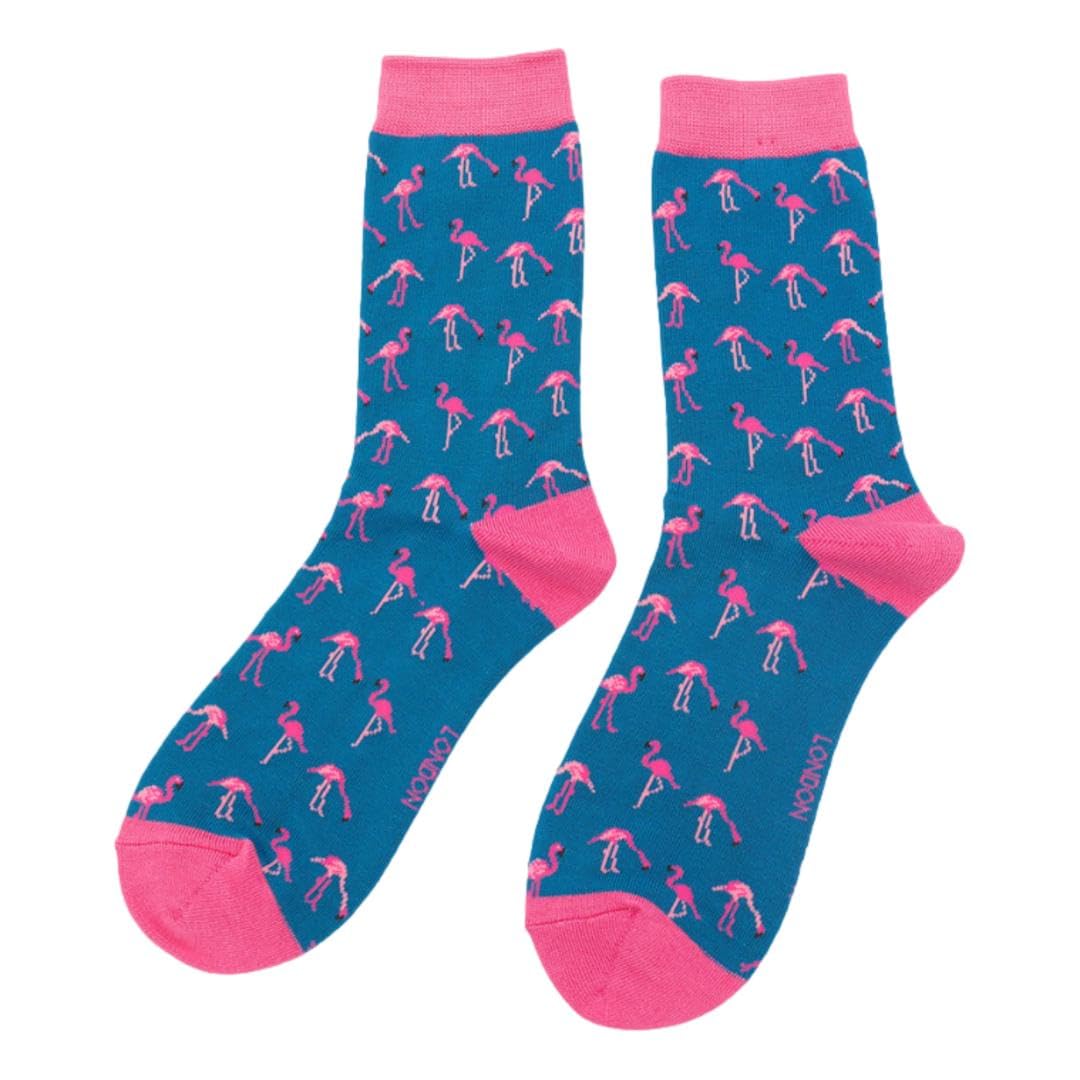 Miss Sparrow Pink Flamingos on Denim Womens Novelty Ankle Socks Adult One Size