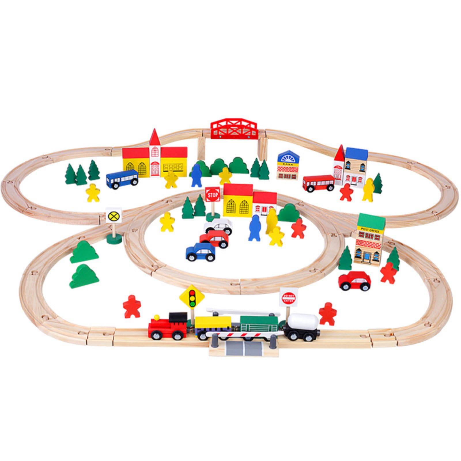 Educational Blocks Binari Ferroviari di Legno con Veicoli Edifici Metropolitani Figure Scenari di Costruzione Realizzato in Legno Favorisce La
