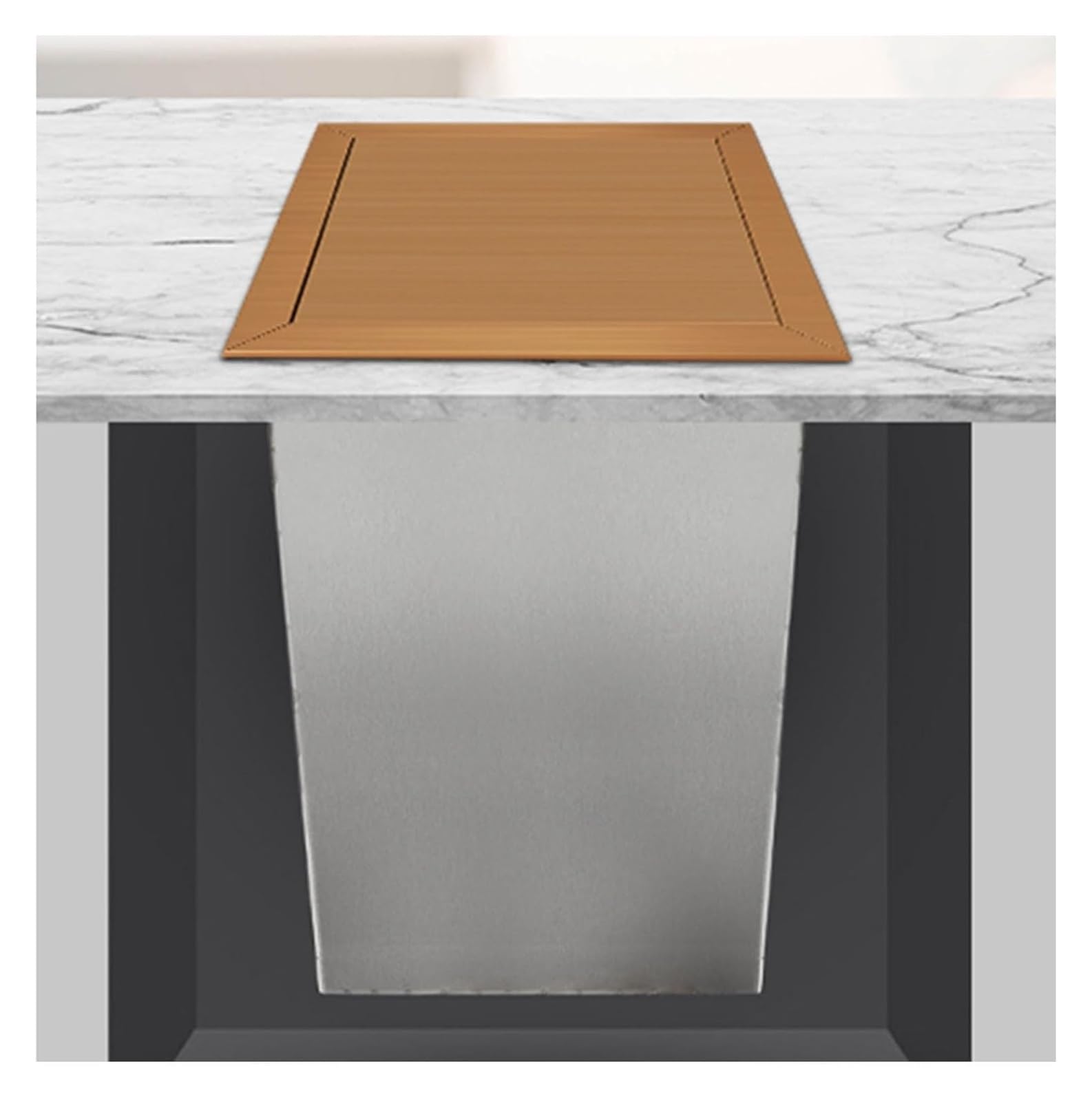 Built-in Countertop Trash Bin Lid， Trash Bin Lid Cover Waste Chute, Stainless Steel Garbage Recessed Counter Top(Rose Gold,Lid+bucket)