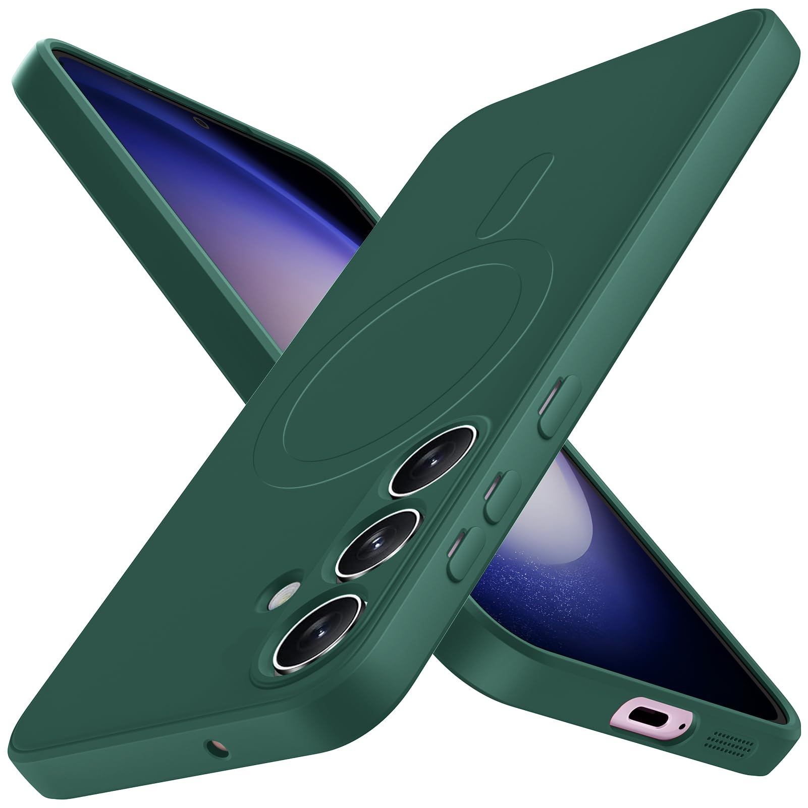 CMYFUTNG Magnetic for Samsung Galaxy S23 FE Case, [Military Grade Drop Tested] Silicone Thin Anti Scratch Cover Case for Galaxy S23 FE Dark Green 5-