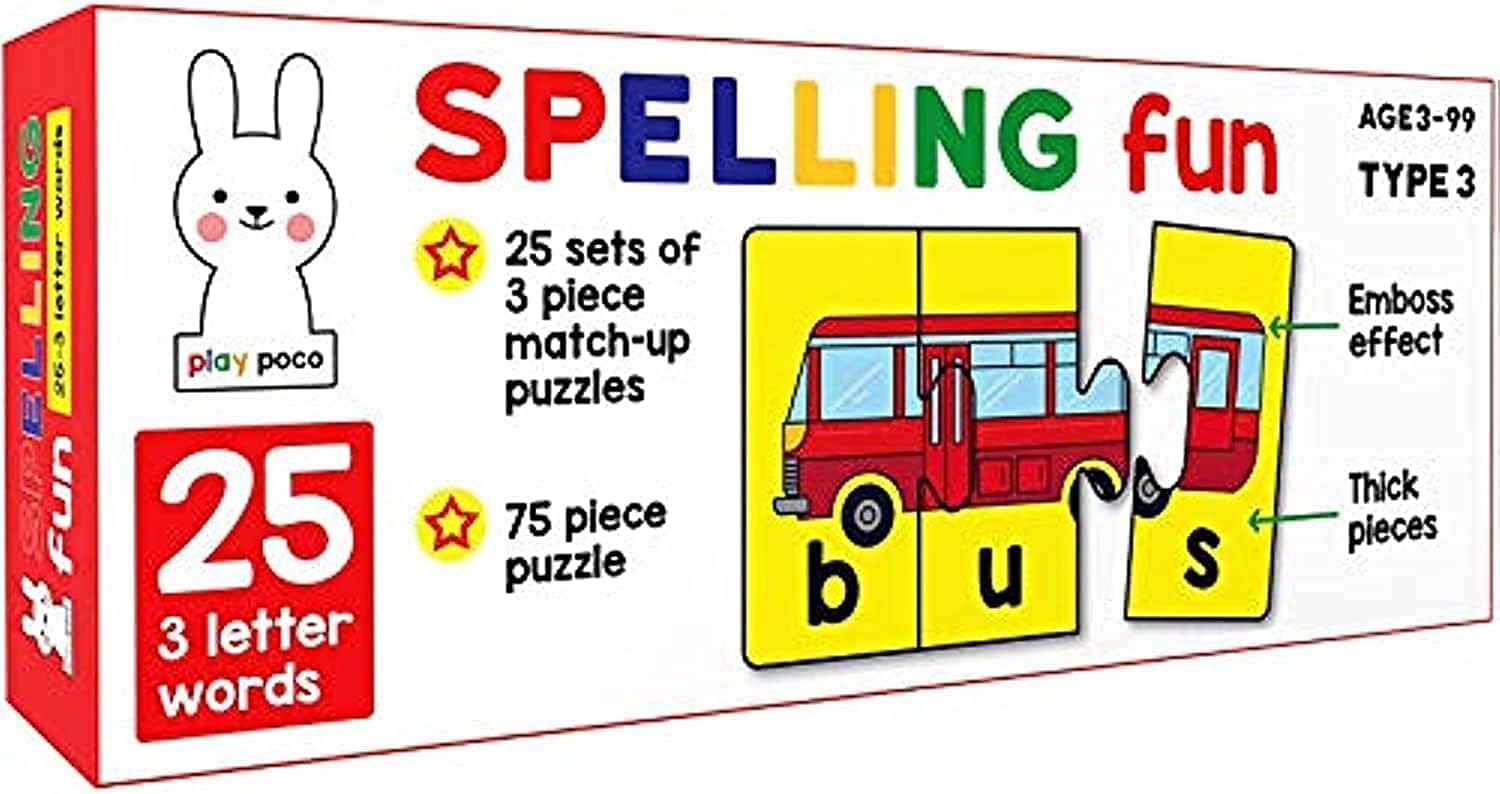 Spelling Fun Type 3-75 Piece Spelling Puzzle - Learn to Spell 25 Three Letter Words - Beautiful Colorful Pictures (Age 4+)