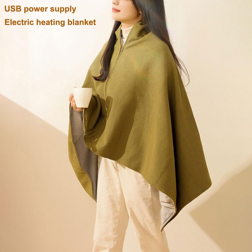 Poręczny elektryczny koc podgrzewany USB 3 poziomy ogrzewania Koc grzewczy elektryczny Szal z powerbankiem 5000 mAh Przenośny koc ocieplający do domowego biura (zielony z power bankiem)