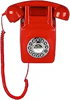 Telefone de parede, telefone fixo com fio para casa, telefone retrô montado na parede, telefones antigos da década de 1960, telefone trimline analógico de linha única com toque alto para idosos (vermelho)
