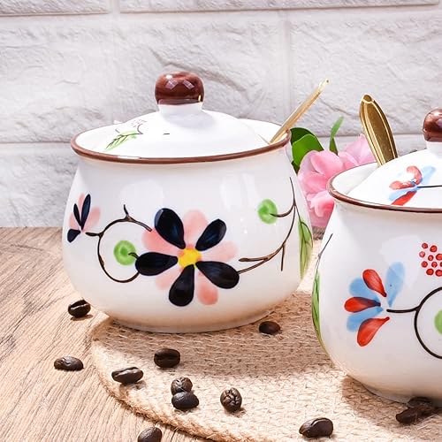 Miniatura 8 de Whitenesser Azucareros con tapa y cucharas azucarero de cerámica en forma de calabaza con cuchara de azúcar y tapa para el hogar y la cocina LH