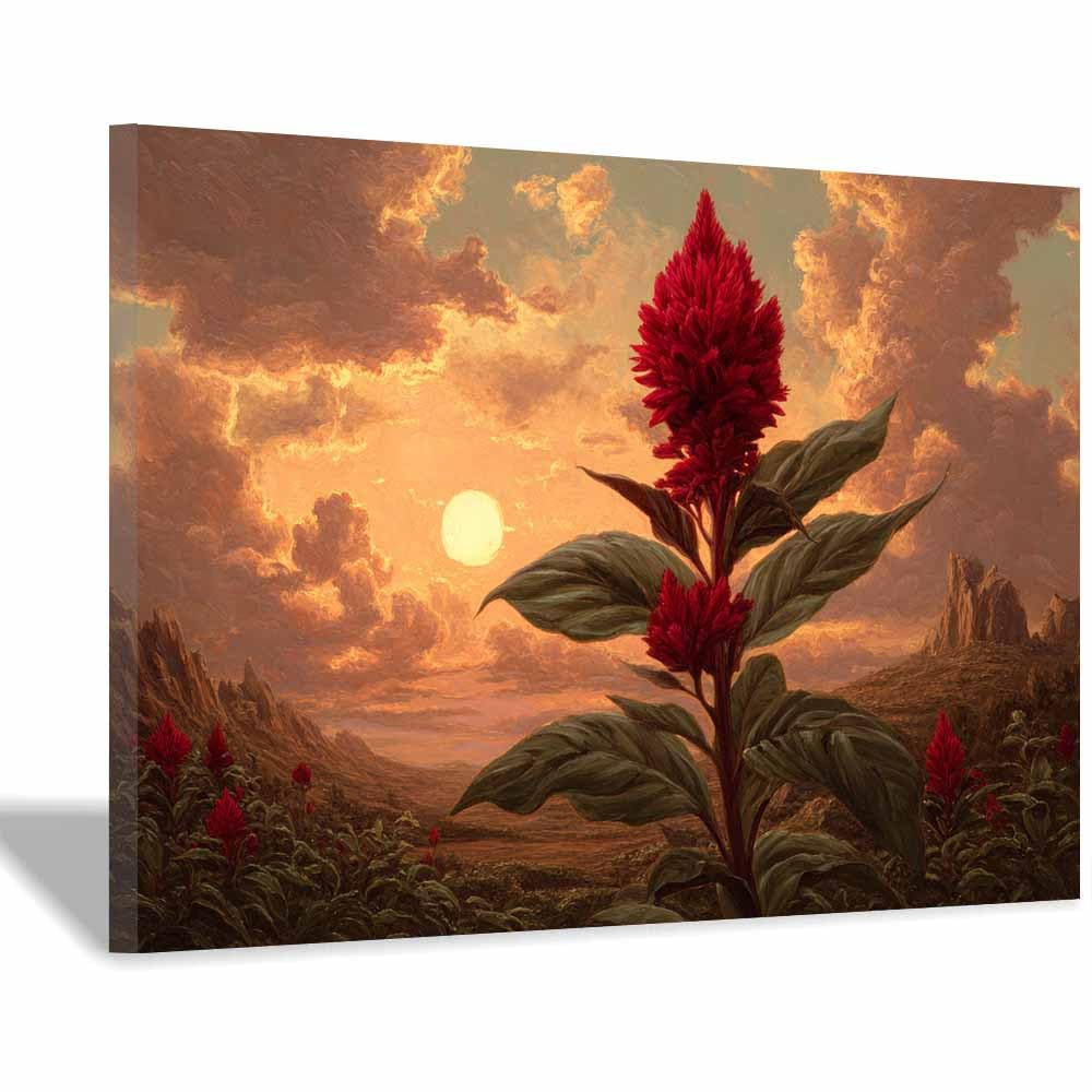 ZAMAEIU Landscape Wall Art Cockscomb Modern Canvas Print On Artwork, Suitable for living room, bedroom, for Kids Room Decoretc.(red)-30x50cm Framed