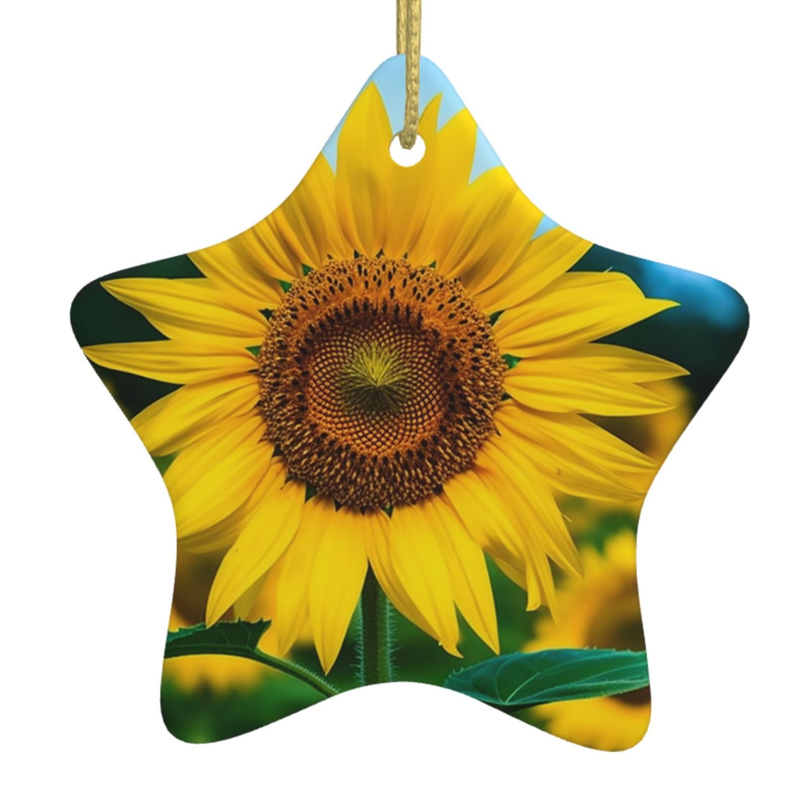 Ceramic Christmas Tree Hanging Ornaments with Gold Ropes Christmas Tree Decorations Star Ceramic Beutiful Sunflower Pendant Keepsake Decorations for Holiday Xmas Gift Ideas