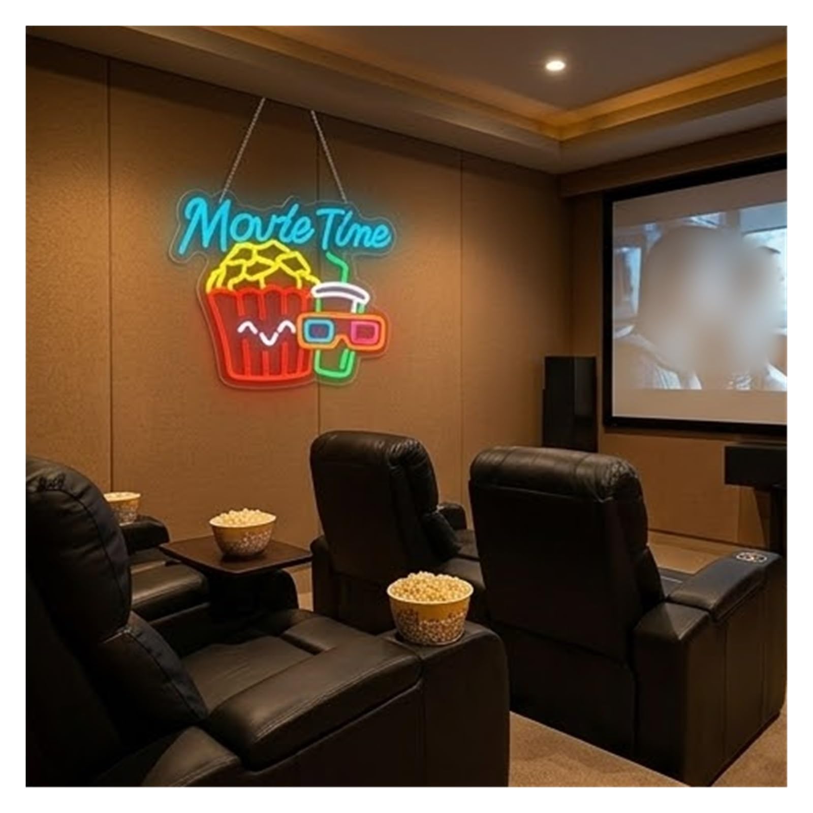 Luz de Diseño de Digital Movie Time Letrero De Neón Cine De Palomitas De Maíz Brillo De Luz LED Ajustable Para Decoración De Pared Para Cine Sala De Cine Fiesta 41.91cm×32cm
