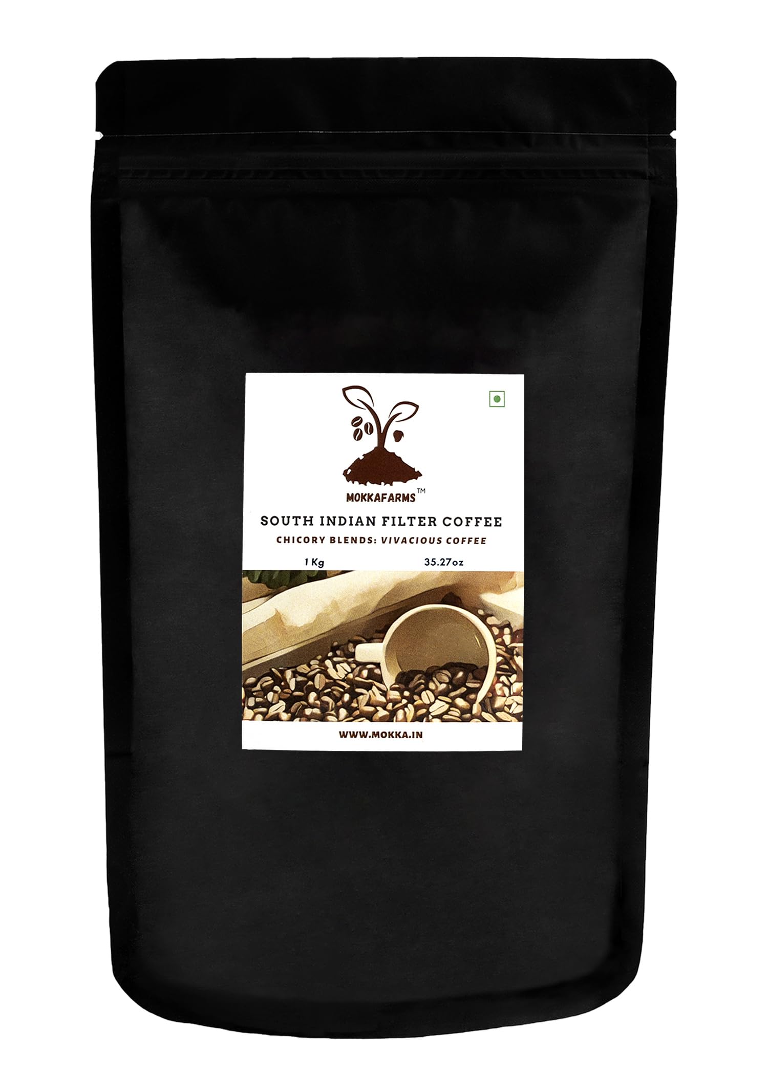 MokkaFarms Traditional South Indian Filter Coffee 1kg - Vivacious Coffee | 85% Coffee, 15% Chicory | Fresh Roast & Ground, Strong, Flavour | Farm to Fork, Estate Coffee | One-way Valve Zip-lock Bag | (B0CKXZ2DMJ) Amazon Price History, Amazon Price Tracker
