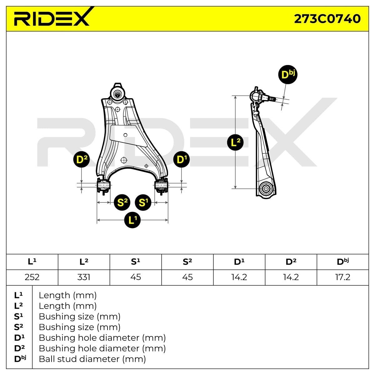 RIDEX 273C0740 Braccio oscillante sospensione ruota Destra Anteriore con dado Compatibilità con DACIA DUSTER