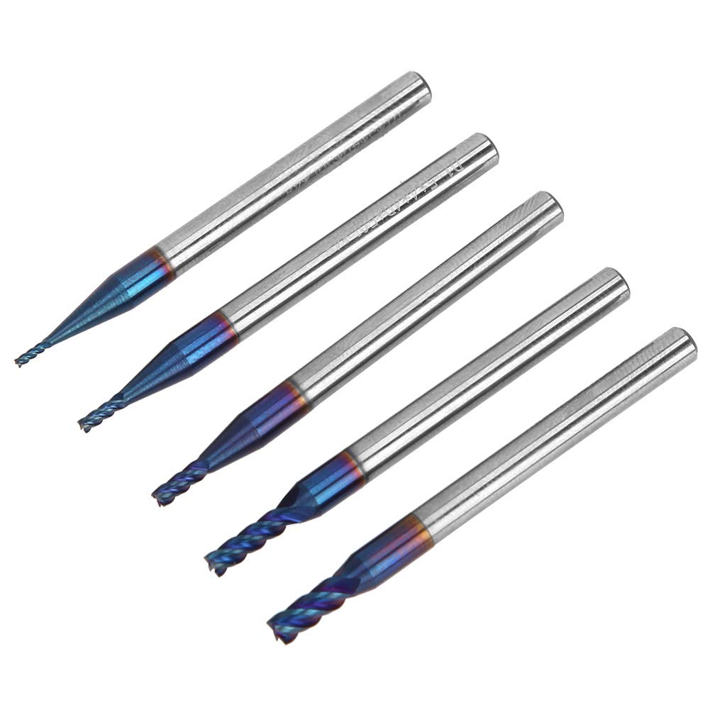 AMONIDA Fresa de Extremo 5 Piezas HRC65° Juego de Fresas de Acero de Tungsteno para Mecanizado CNC de Precisión