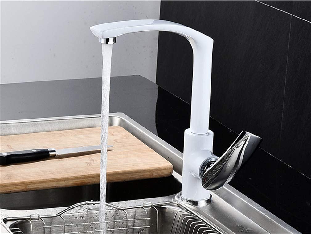 BHFPFZA Contemporary 360° Swivel Sink Faucet Deck-Mounted Kitchen Mixer Tap Copper with Hot & Cold Water Short Basin T - Slish Green h
