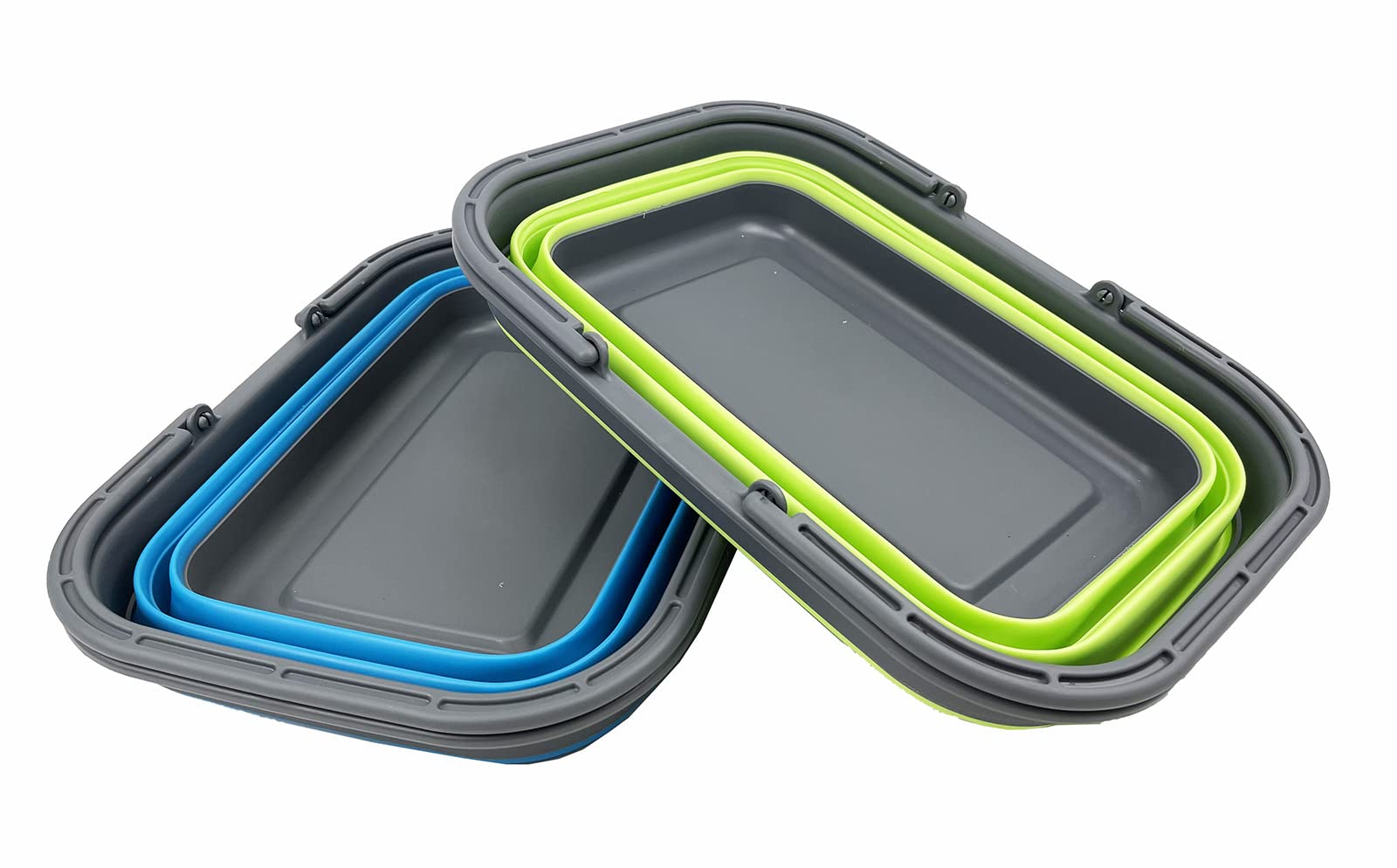 SAMMART Juego de 2 cestas plegables con asa de 12 litros, cesta de picnic portátil, contenedor de almacenamiento plegable para lavar platos, acampar y hogar (verde hierba + cerúleo)