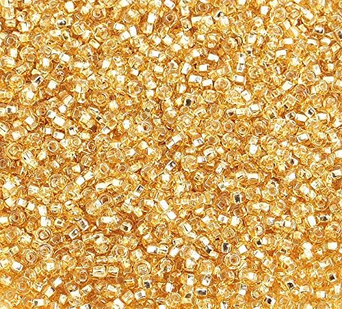 Czech Glass Seed Beads 10/0 (2.3mm Diameter) Silver Lined Light Gold DIY Jewelry Making Beads - 500g Bulk Bag by Preciosa (Jablonex)
