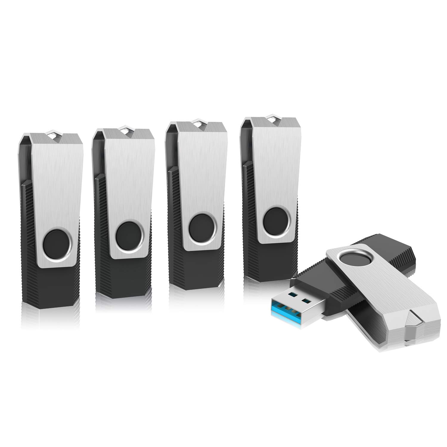 Sanfeya 5 Pack 64GB USB 3.0 Flash Drives, Swivel Thumb Drives Bulk Memory Sticks Pen Drives, Black