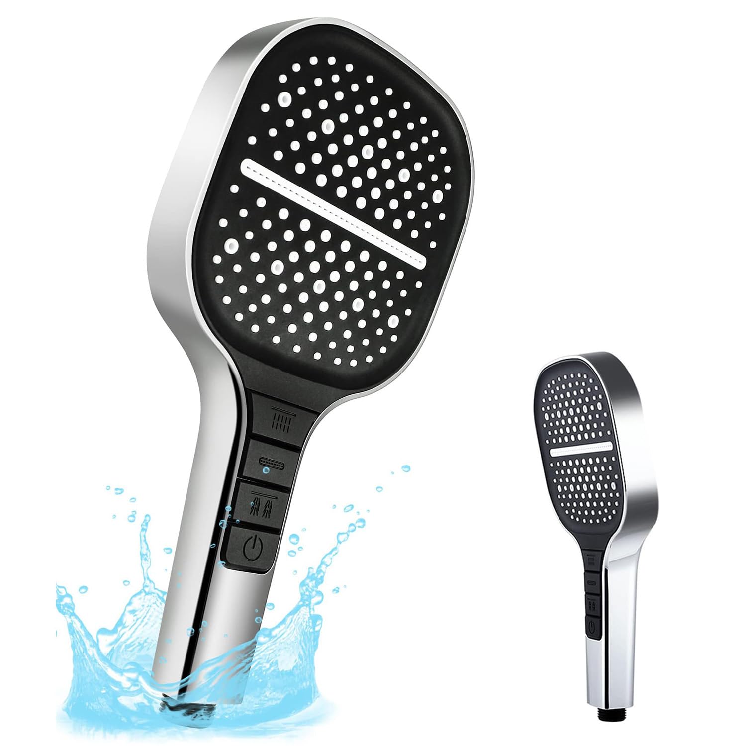 Joyzzz Hand Shower Head, 8 Spray Modes High Pressure Bathroom Square Shower Heads with Portable Switch, Universal Water Saving Large Handheld Powerful Square Shower Head for Children, Adults