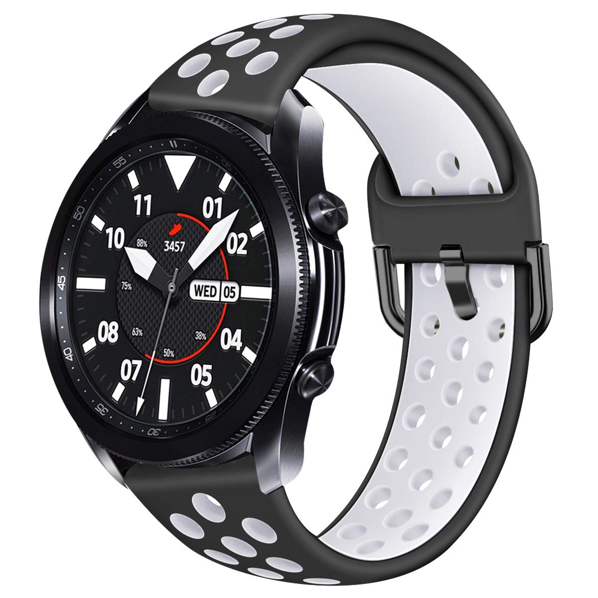 Compatible With Samsung Galaxy Watch Band 46MM/Galaxy Watch 3 45mm Bands,22mm Silicone Breathable Replacement Strap for Galaxy Watch 3 45mm (Black-White..)