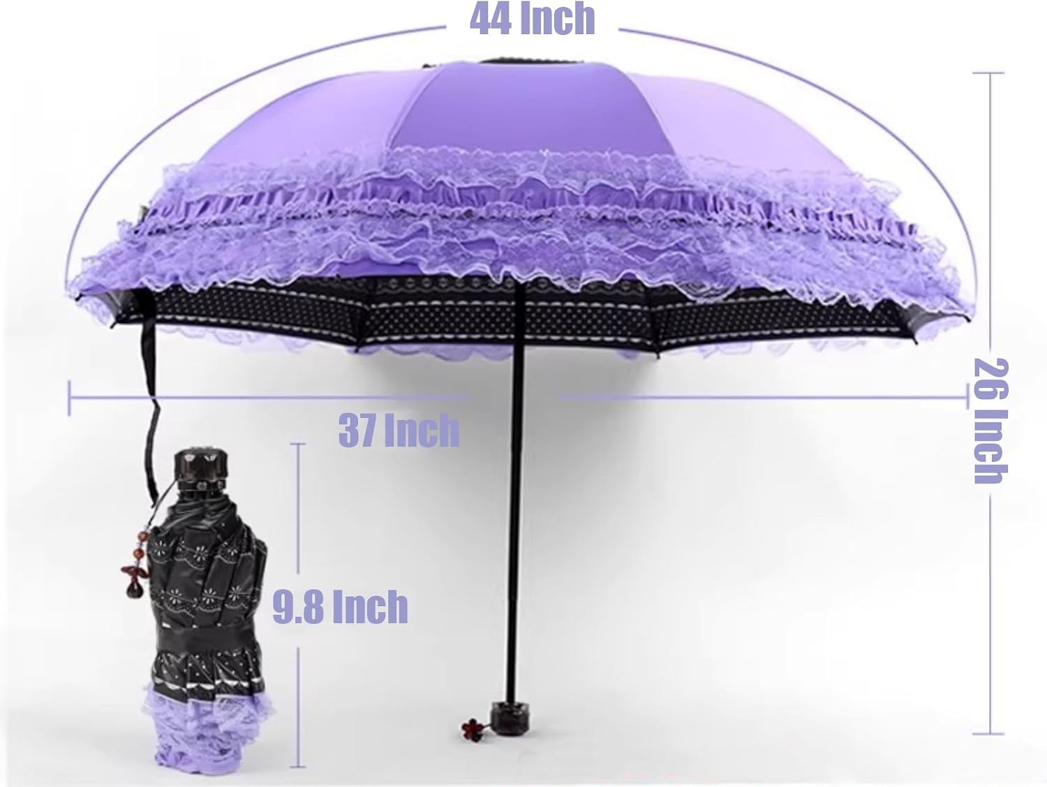 MizHome Folding Compact Umbrella for Women Lightweight Portable UPF 50+ Travel Parasol