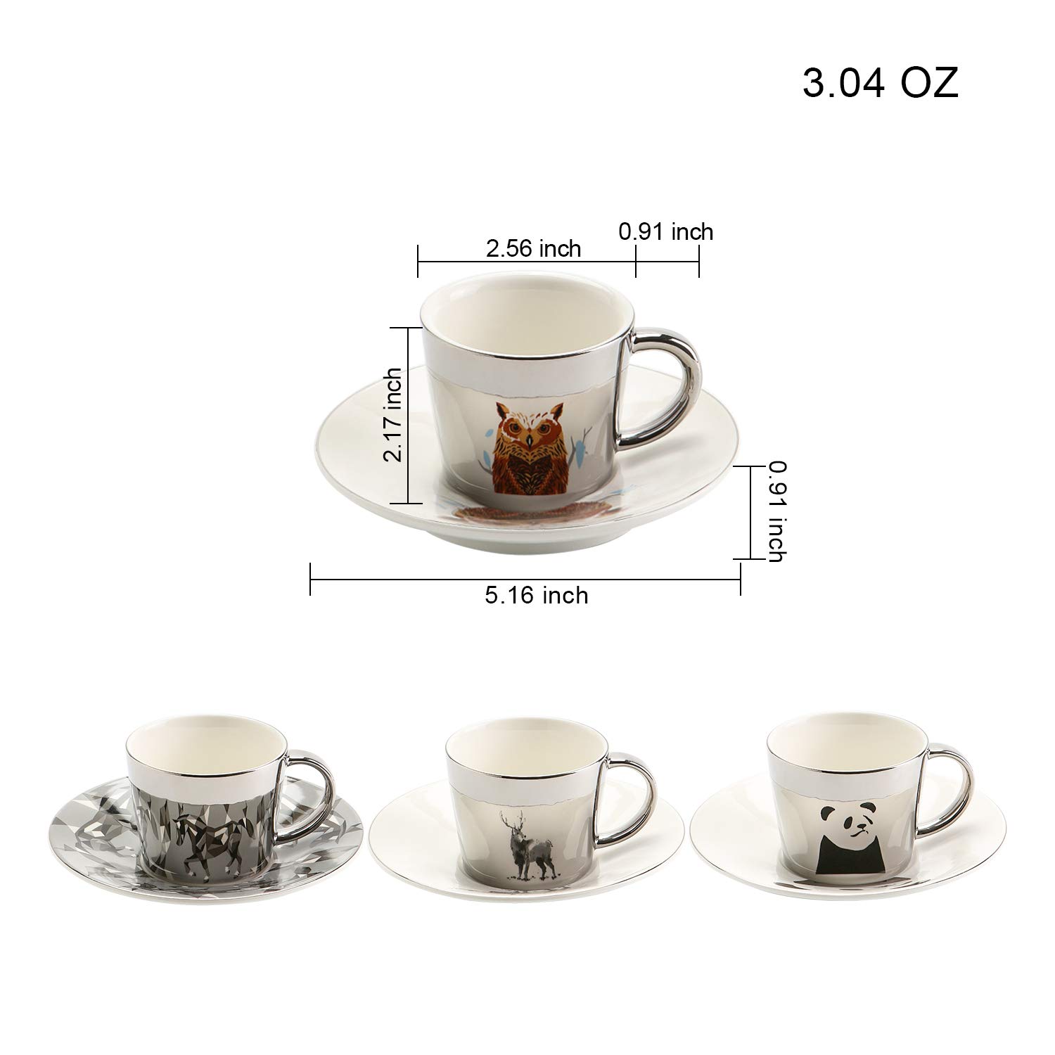 Mirage Mirror Cups Creativity Coffee Cup and Saucer Set of 4 Hand-made mirror cup with Unique design Saucers Coffee Mug, Romantic Gift for your Best love(Silver,90ml) …