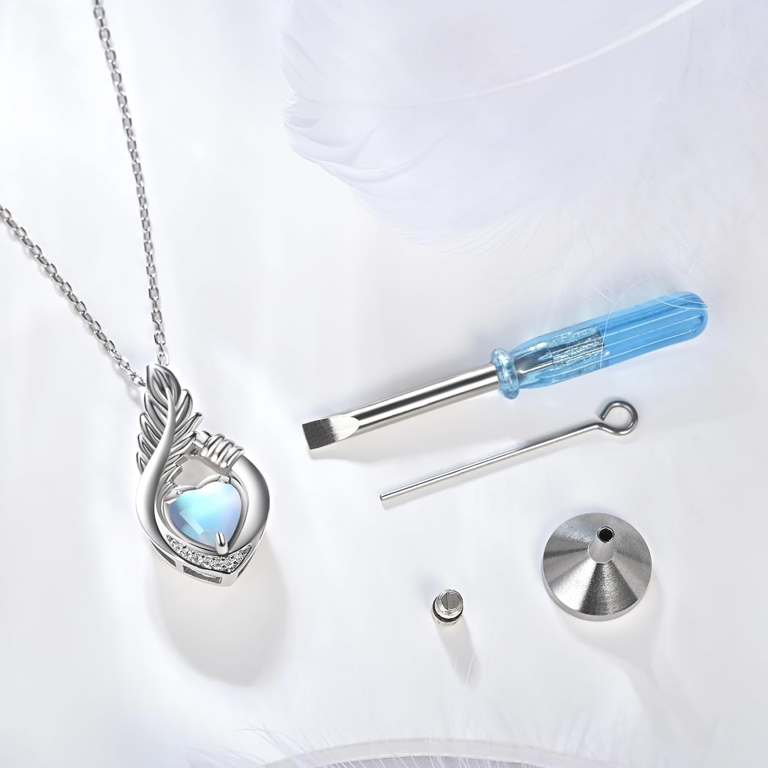 BEILIN Sterling Silver Teardrop Urn Necklace for Ashes Feather Urns Pendant Memorial Keepsake Funeral Cremation Jewelry for Women - Image 5