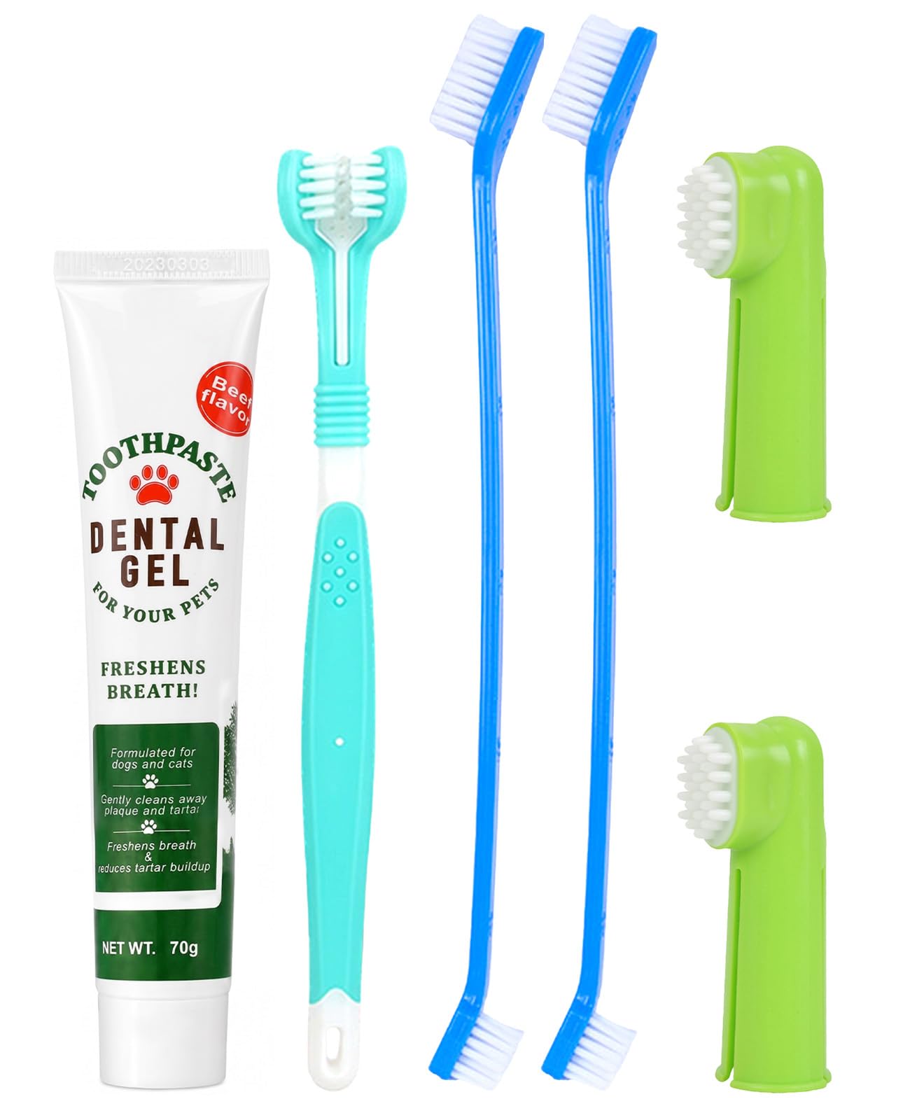 Avvchuy Dog Toothbrush and Toothpaste Set, 5pcs Dogs Pet Brush a Toothpaste