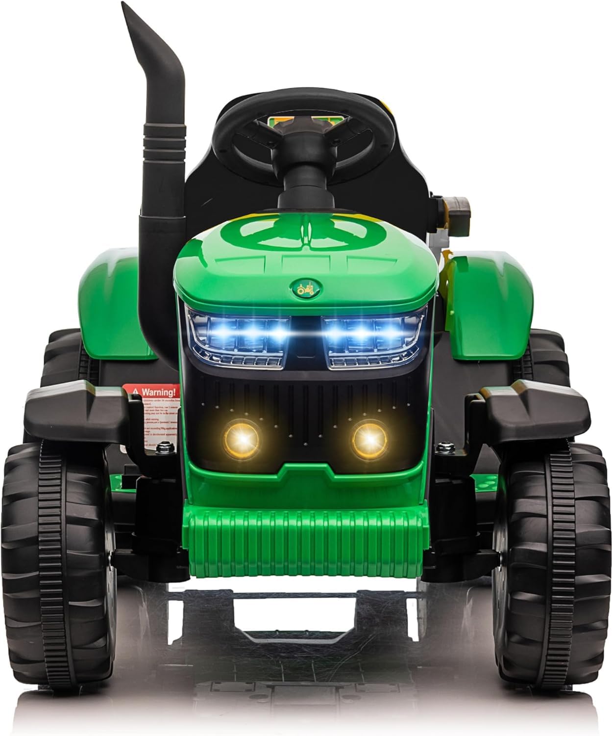 Trattore Elettrico per Bambini 12V con Ruote in Gomma e Rimorchio – Maxi Trattore a Batteria con Telecomando, Soft Start, Cintura di Sicurezza, Luci LED, MP3 USB, 2 Motori 35W (Verde)