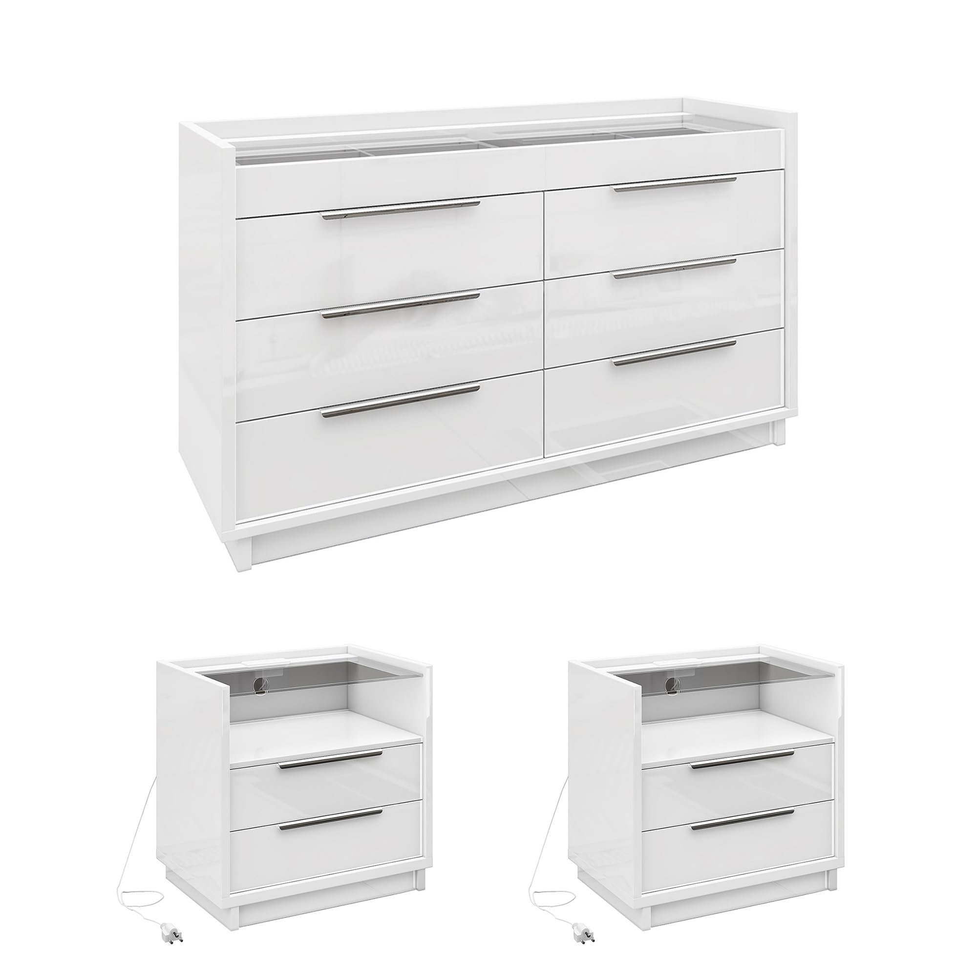 LUXOAK Ensemble de 3 pièces pour chambre à coucher, commode et tables de