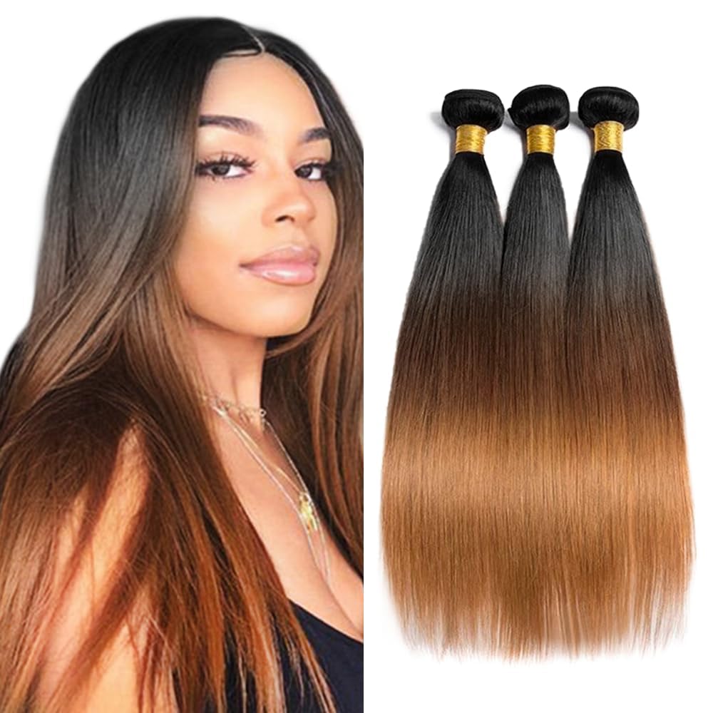 Bundles Human Hair 22 24 26 Inch Straight Wave Human Hair Bundles T1B/4/30 Omber Natural Chocolate Brown 11A Unprocessed Brazilian Virgin Quick Weave Hair Extensions for Black Women 22 24 26 Omber T1B/4/30 Straight